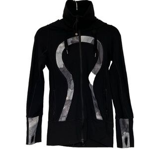 Lululemon In Stride Funnel Neck Jacket Marbled Grey and Black Logo Size 4